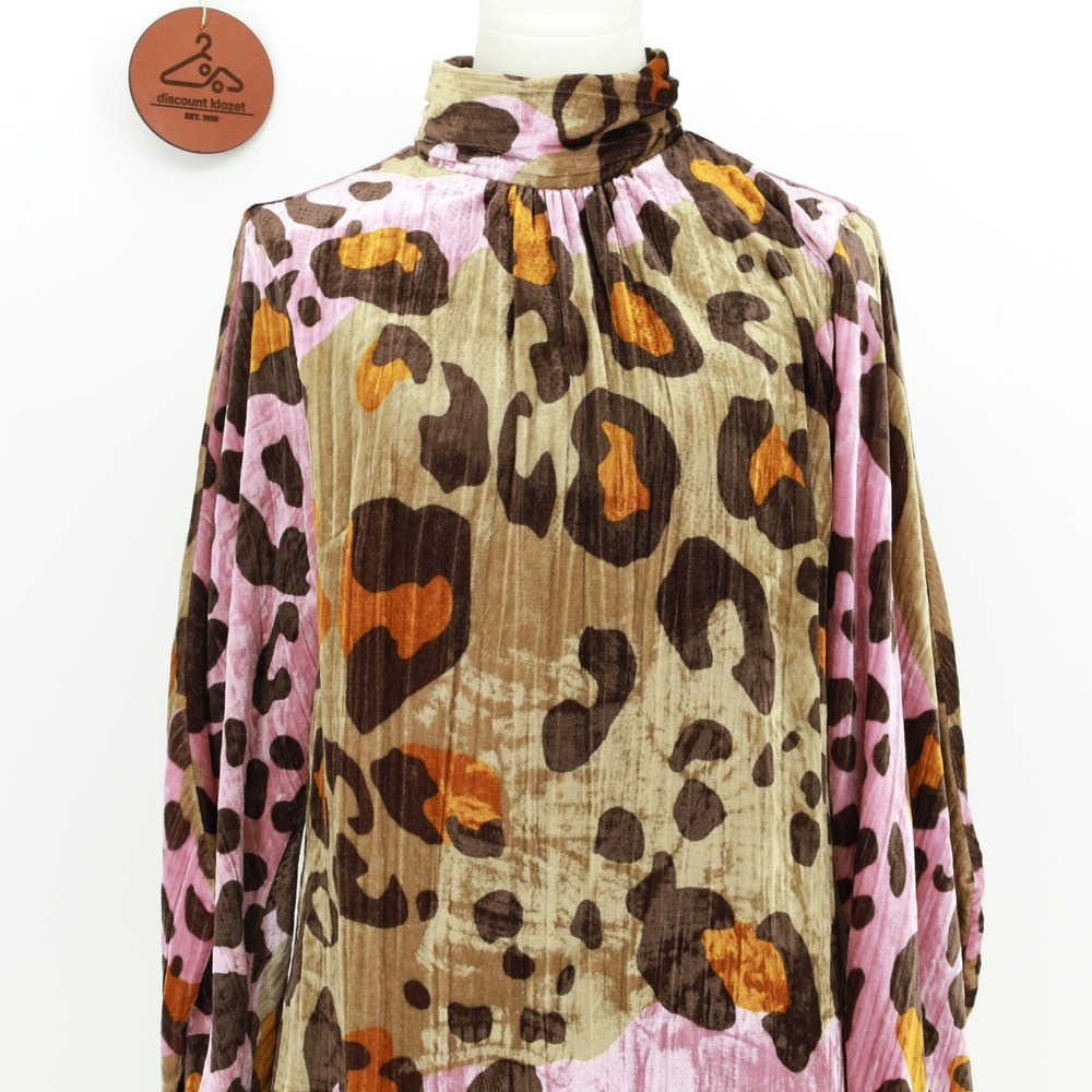 Anthropologie Layla Leopard Crushed Velvet Mini Dress Size 8 Balloon Sleeves - Picture 5 of 13